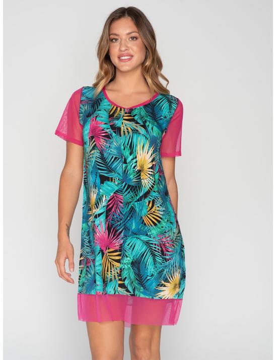 Beachwear Φόρεμα Luna Tropic - Κοντό μανίκι - 100% Ποπλίνα Βισκόζη
